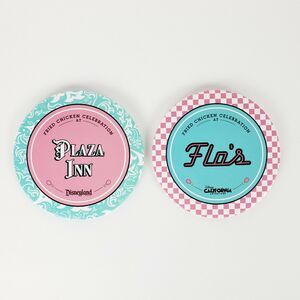2 Disney Buttons Pins Fried Chicken Celebration Flo's Plaza Inn DCA Disneyland